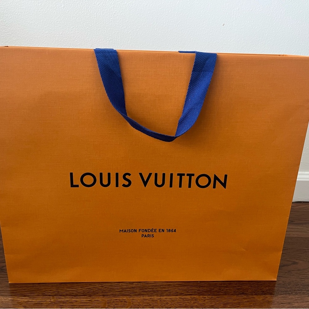 Louis Vuitton Orange Shopping Bag with Blue Handles